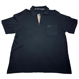 Polo de algodão preto Burberry com detalhe Nova Check Preto