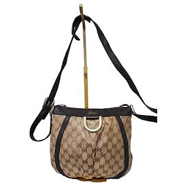Gucci Borsa a Tracolla Crystal Monogram Small D Gold Ring Marrone Beige