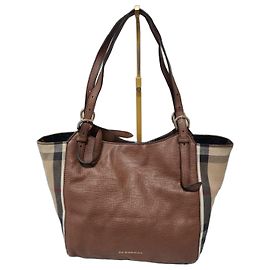 Burberry Bolsa Tote Small Canterbury em Lona House Check e Couro Marrom Bege