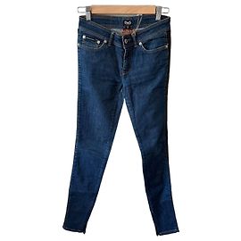 D&G Women's Blue Denim Jeans with Black Leather Side Stripe Black Blue