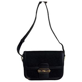 Céline Celine Triomphe Bolsa de Ombro Lona Preta e Couro Preto