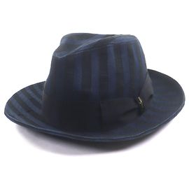 Autre Marque Fedora in cotone Borsalino con nastro logo a righe Nero Blu Blu navy