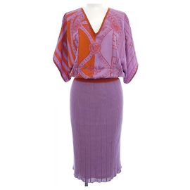 Hermès Hermes Twillreine Seidenkleid 34 Orange Lila