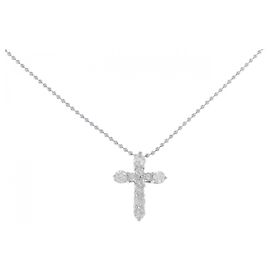 Autre Marque Platinum Diamond Cross Necklace Silvery
