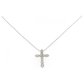 Autre Marque Platin-Diamant-Kreuzhalskette Silber