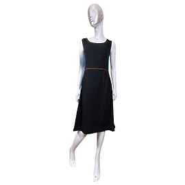 Abito Midi Prada Nero con Pannelli Blu e Cuciture Arancioni Nero Blu chiaro