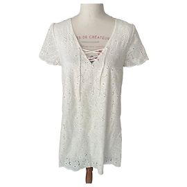 Sézane Vestido de Algodão Branco Bordado Branco