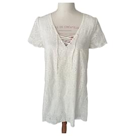 Sézane Vestido de Algodón Blanco Bordado Blanco