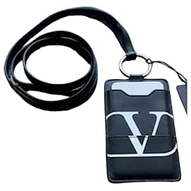 Valentino Garavani Porte-cartes VLogo en cuir noir Noir