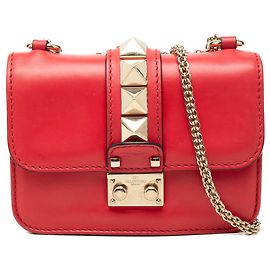 Valentino Red Mini Leather Rockstud Glam Lock Crossbody Rouge