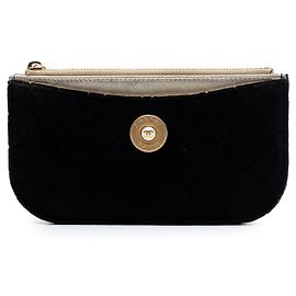 Pochette à fermeture éclair Chanel Black Small Quilted Velvet Medallion Noir