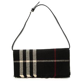 Borsa a tracolla Burberry Black Exploded Check Wool Fringe Shoulder Bag Nero