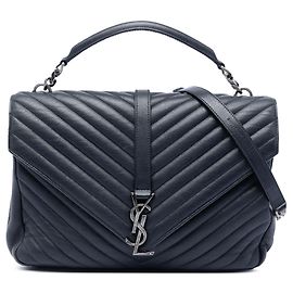 Borsa College Saint Laurent in pelle di pecora blu con monogramma Chevron Large Blu Blu navy