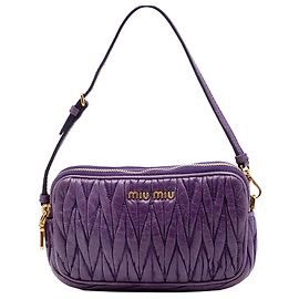 Bolsa Miu Miu Purple Nappa Matelasse Double Zip Roxo Roxo escuro