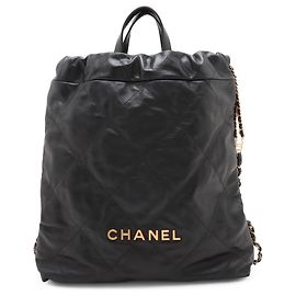 Chanel 22 Rucksack aus glänzendem gestepptem Kalbsleder Schwarz Large Schwarz