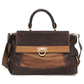 Borsa Salvatore Ferragamo Gancini Sophia Marrone Bronzo