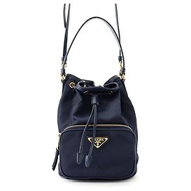 Borsa a mano Prada Duet Nylon e pelle Blu navy
