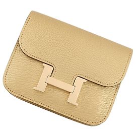 Hermès Hermes Constance Doré Champagne Chevre Portafoglio D'oro
