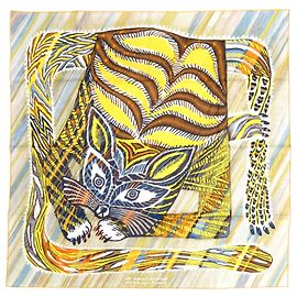 Hermès Hermes Carre 90 Double Face LE CHAT CARRE Sciarpa in seta Multicolore Giallo