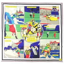 Hermès Hermes Carre 90 Double Face Seidentuch Blau Mehrfarben Grün