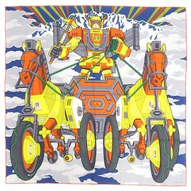 Hermès Sciarpa in seta Hermes Carre H100 Mega Chariot Blu Multicolore Arancione