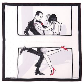 Lenço de seda Hermès Carre 70 Swinging Saint Germain Preto Branco Vermelho