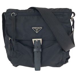 Borsa a tracolla Prada Nylon Leather Tessuto Logo Nero