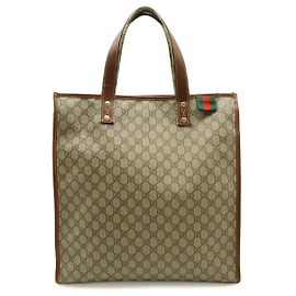 Borsa Tote Gucci GG Supreme in PVC e pelle Marrone Beige