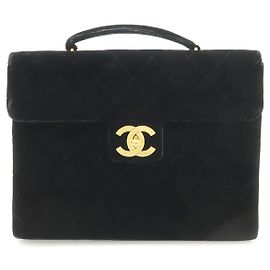 Chanel Velvet Leather Matelasse Coco Mark Briefcase Black