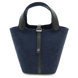 Hermès Hermes Picotin Lock Felt Leather Tote Bag Blue