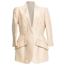 Alexander Mcqueen Jacquard-Blazer aus cremefarbener Seide Weiß Roh