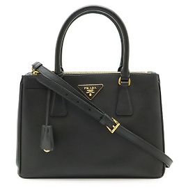 Prada Saffiano Leather Galleria Triangle Shoulder Bag Black