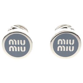 Boucles d'oreilles Miu Miu Logo en émail en acier inoxydable Bleu