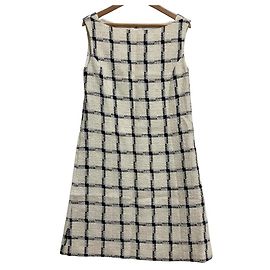 Autre Marque Elegantes Karo-Kleid FOXEY Beige Roh Marineblau