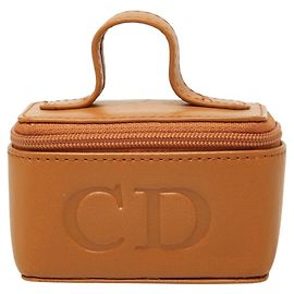 Christian Dior Brown Leather Handbag Pouch Vanity Case Brown