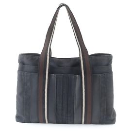 Hermès Hermes Troca Horizontal MM Leather Canvas Tote Bag Black