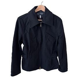 Armani Jeans Black Wool Blend Bomber Jacket Black