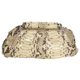 Rodo Bolso Clutch Estructura Rígida Pitón Crema Beige Impresión de pitón