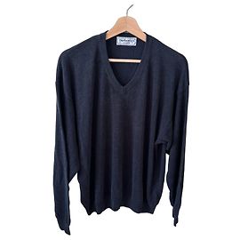 Burberry V-Ausschnitt Wollpullover Dunkelblau