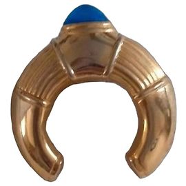 Boucheron Broche Lua Crescente Ouro Pedra Azul Azul Dourado