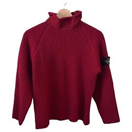 Stone Island Roter Woll-Rollkragenpullover Rot