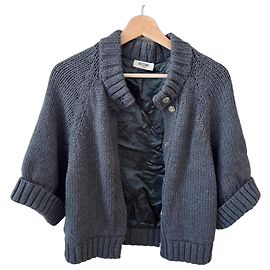 Moschino Cropped Cardigan aus grauem Wollstrick Grau