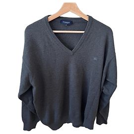 Burberry Pull Col en V en Laine Gris
