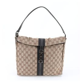 Gucci GG Canvas Jackie Shoulder Bag Brown Beige