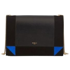 Minelli Borsa box in pelle e camoscio nera e blu Nero Blu