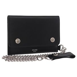 Céline CELINE Chain Wallet Leather Black Silver Auth 186133M Black Silvery