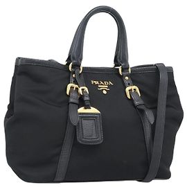 Borsa PRADA Nylon 2way Nera Oro Auth 187512V Nero D'oro