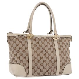 Borsa Tote GUCCI GG Canvas Beige Oro 257069 Auth 187734 Beige D'oro