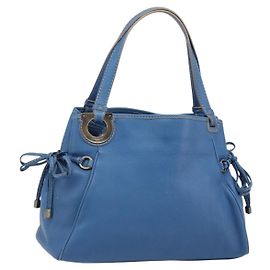 Bolsa Tote Salvatore Ferragamo Gancini de couro azul e dourado Auth 185584A Azul Dourado