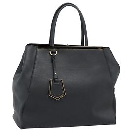 FENDI 2JOURS Tote Bag Leather Black Gold Auth 186697A Black Golden